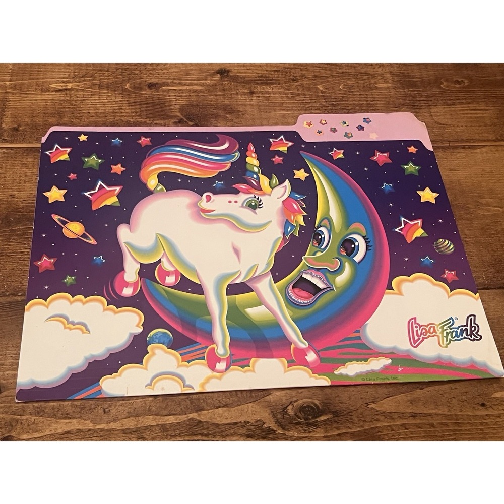 🌈 Vintage Lisa Frank Markie & The Moon Unicorn File Folder 90s